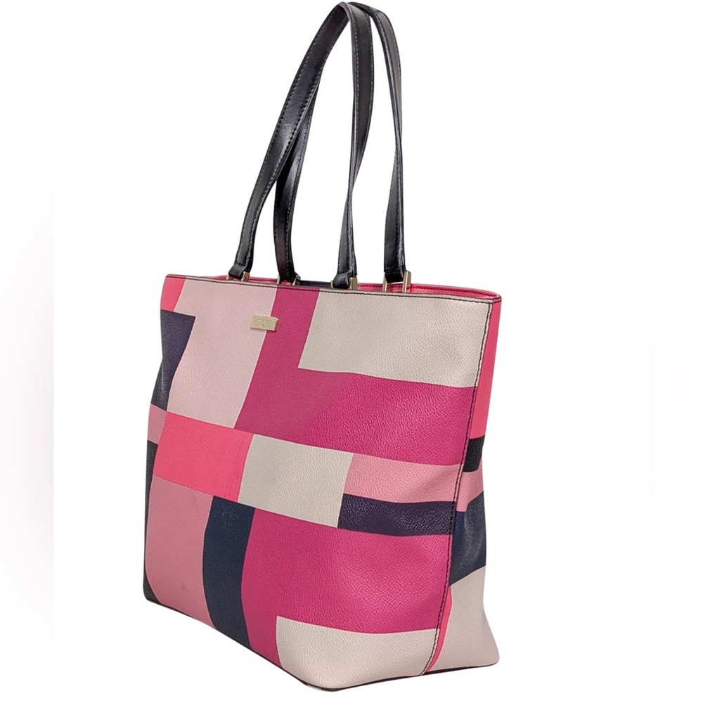 Kate Spade - Pink, Cream, & Navy Color Block Tote Bag Like New - Picture 2 of 5